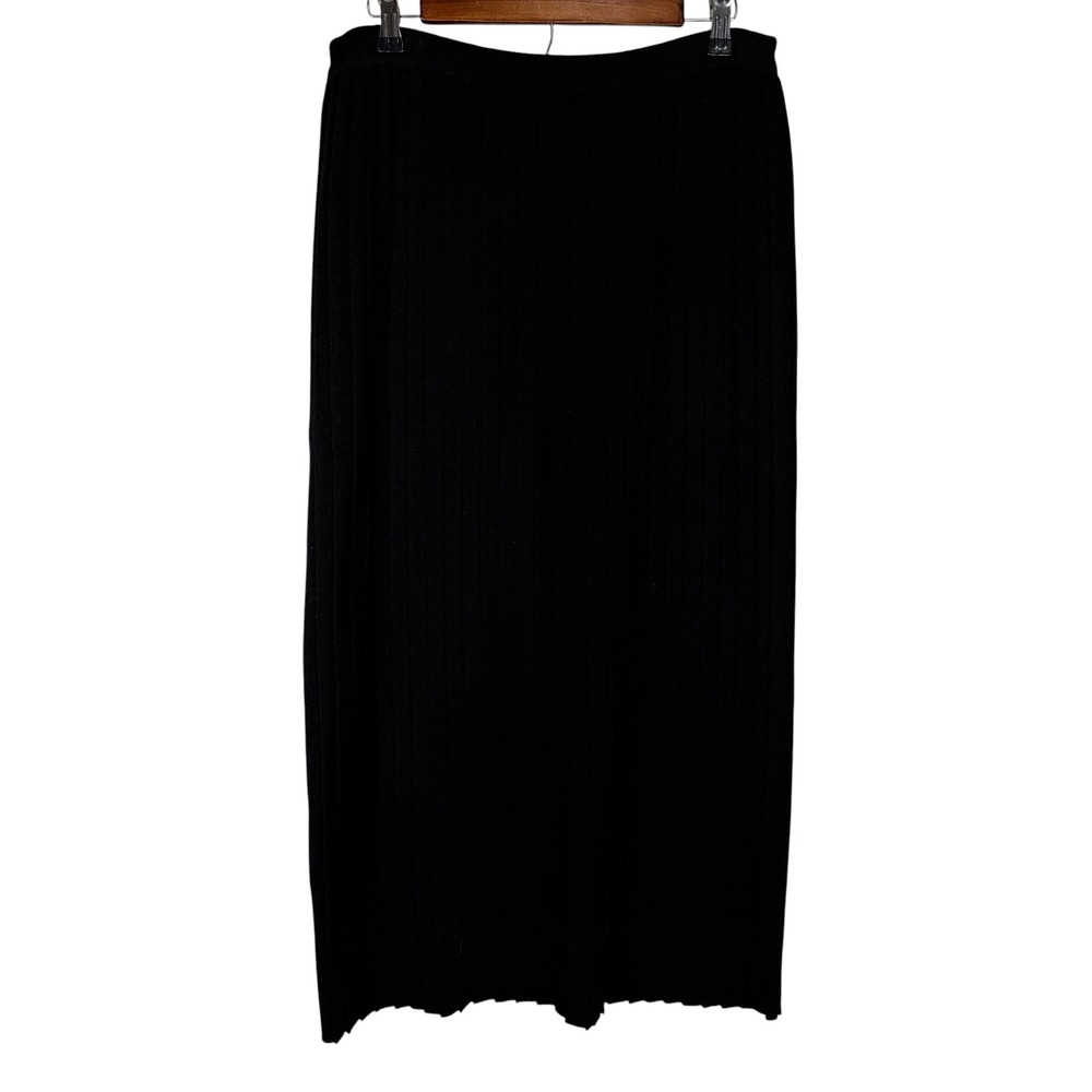 Ports International Women's M Black‎ 100% Virgin Wool Pleated Ribbed Midi Skirt